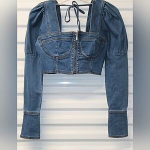 Women's Denim Cropped Long Sleeve Bustier Size Small